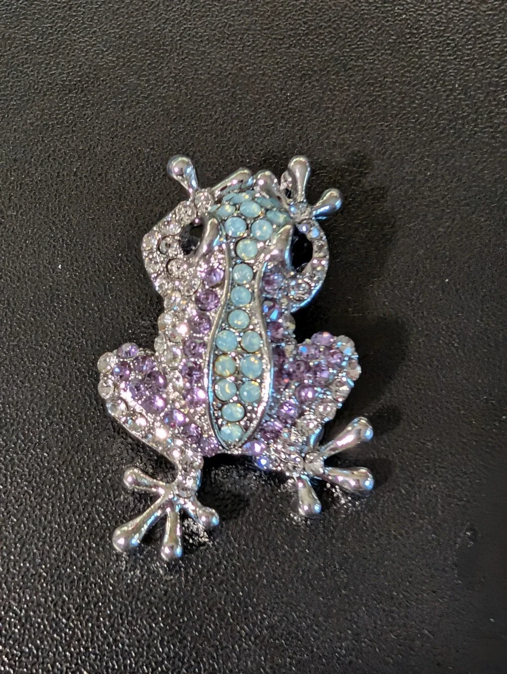 Crystal Frog Brooch - Purple and Light Blue Accent